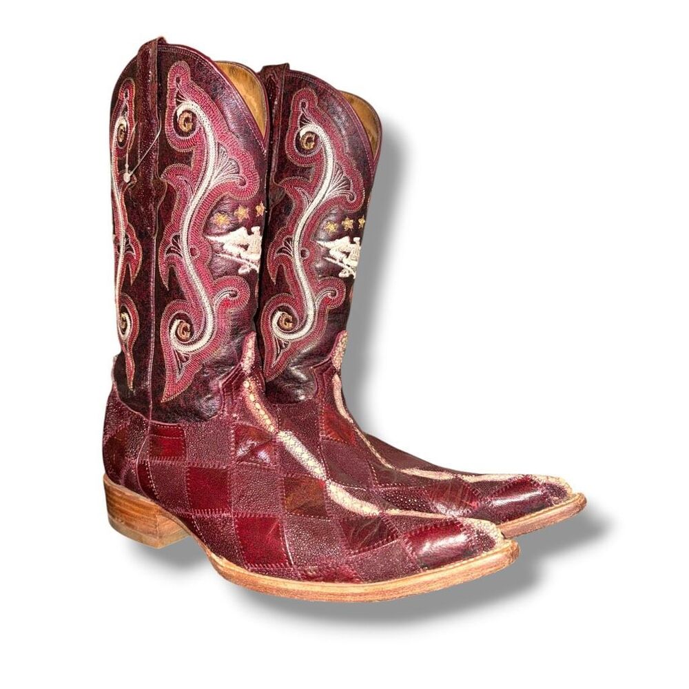 El General Stingray Leather Patchwork Cowboy Western Boots Men’s Sz 9